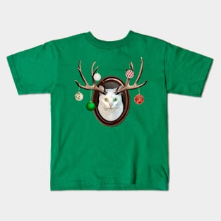 Festive White Catalope Portrait with Christmas Ball Ornaments Kids T-Shirt